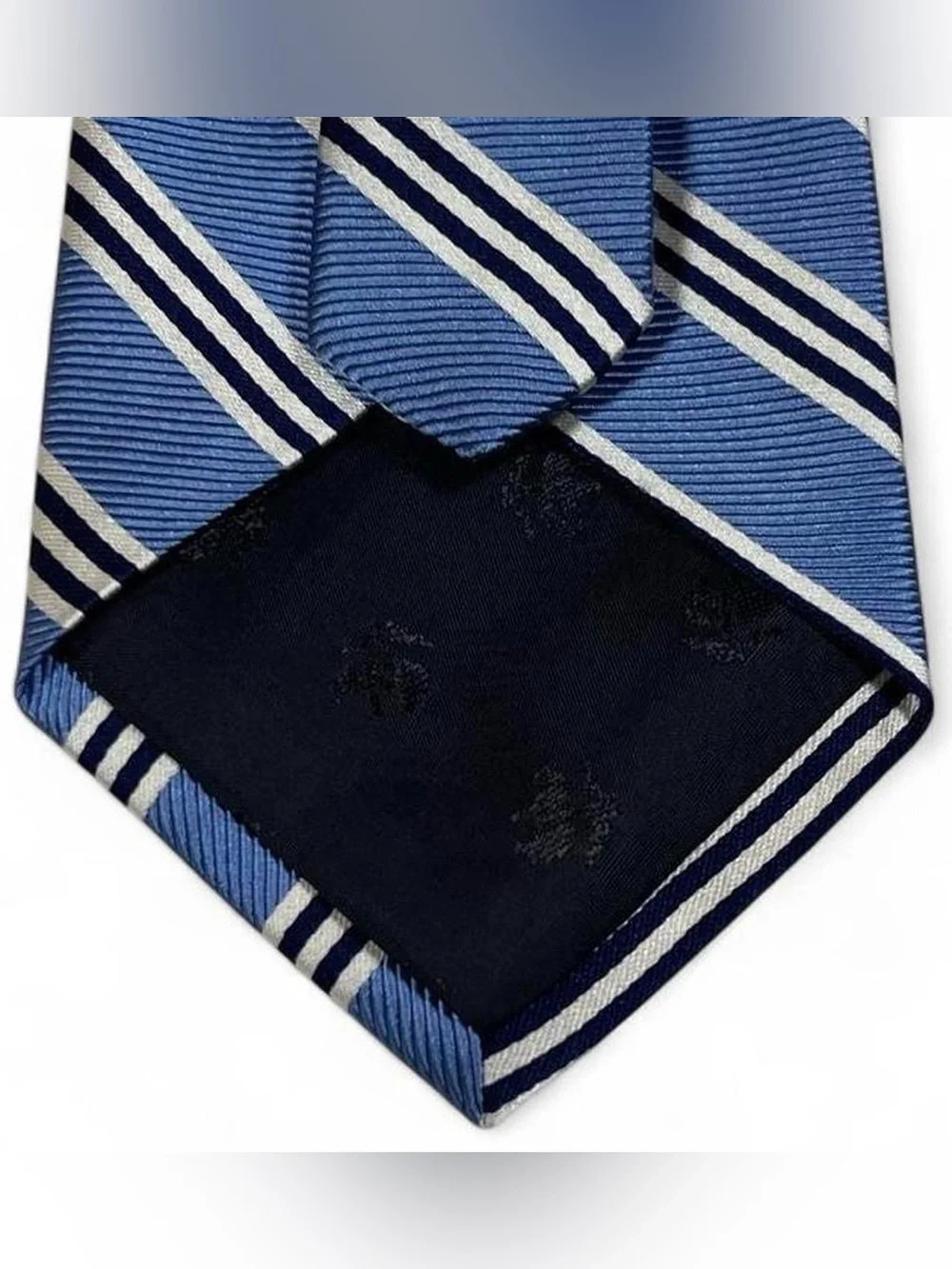 Brooks Brothers Makers Pure Silk Blue Tie White & Navy Stripes L58
